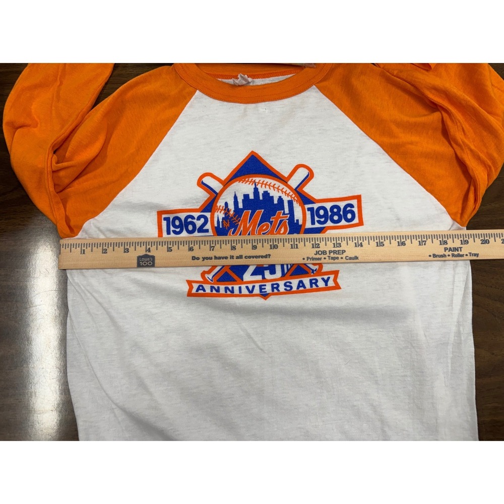 Vintage 1985 NY Mets 25th Anniversary Handtex Raglan Shirt Orange White Large - Picture 8 of 8